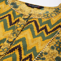 Indibelle Cotton Mustard Floral Print Straight Kurta