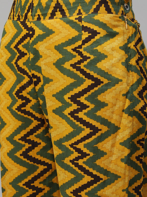 Indibelle Cotton Mustard Floral Print Straight Kurta set