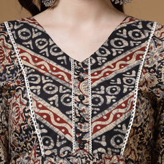 Indibelle Black Floral Print Cotton Straight Kurta Set