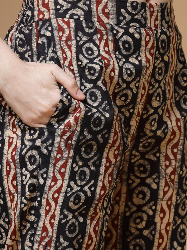 Indibelle Black Floral Print Cotton Straight Kurta Set