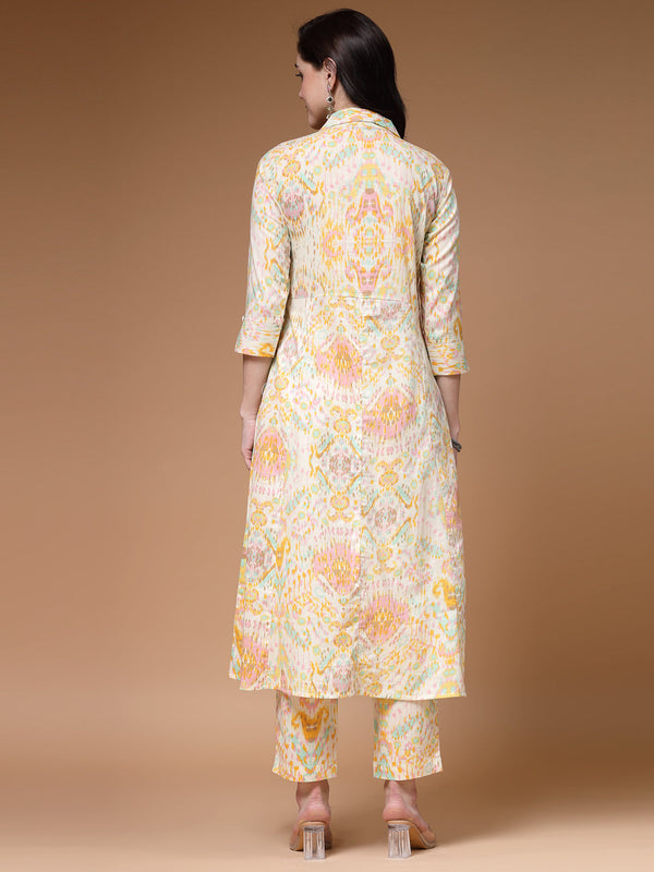 Indibelle Off White Cotton Abstract Print Kurta