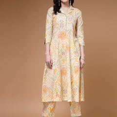 Indibelle Off White Cotton Abstract Print Kurta