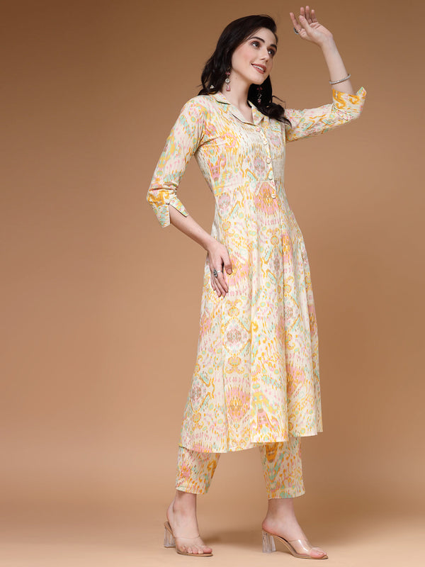 Indibelle Off White Cotton Abstract Print Kurta