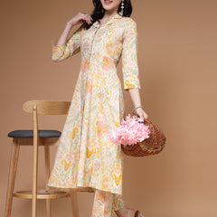 Indibelle Off White Cotton Abstract Print Kurta