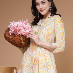 Indibelle Off White Cotton Abstract Print Kurta