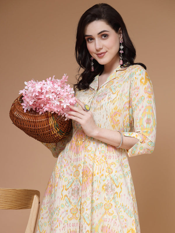 Indibelle Off White Cotton Abstract Print Kurta