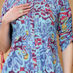 Indibelle Cotton Blue Abstract Print Co-ord Set