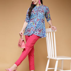 Indibelle Cotton Blue Abstract Print Co-ord Set