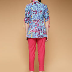 Indibelle Cotton Blue Abstract Print Co-ord Set