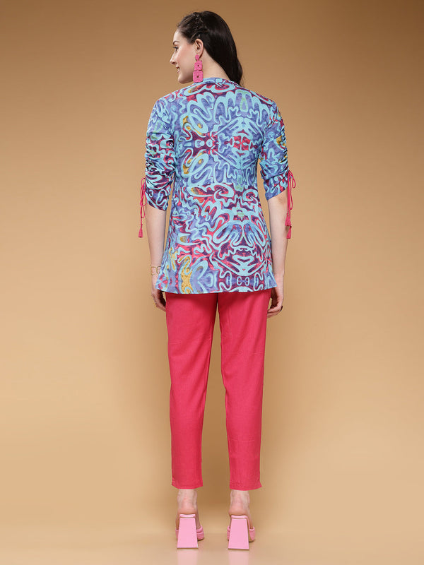 Indibelle Cotton Blue Abstract Print Co-ord Set