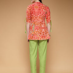 Indibelle Cotton Red Abstract Print A-Line Kurti