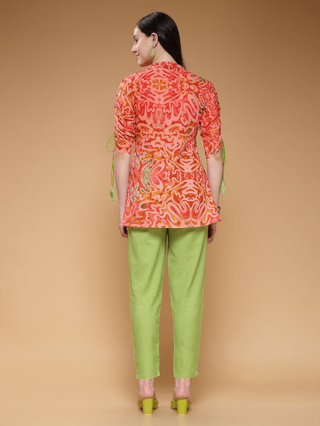 Indibelle Cotton Red Abstract Print A-Line Kurti