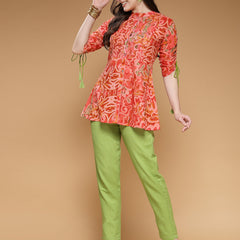 Indibelle Cotton Red Abstract Print Co-ord Set