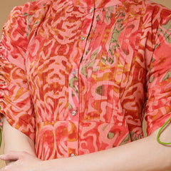 Indibelle Cotton Red Abstract Print Co-ord Set