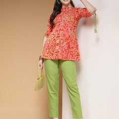Indibelle Cotton Red Abstract Print A-Line Kurti