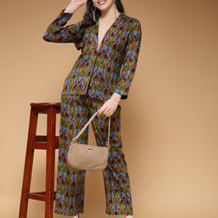 Indibelle Rayon Green Abstract Print Co-ord Set