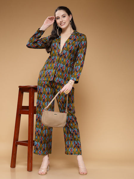 Indibelle Rayon Green Abstract Print Co-ord Set