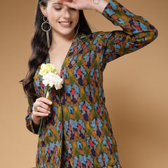 Indibelle Rayon Green Abstract Print Co-ord Set
