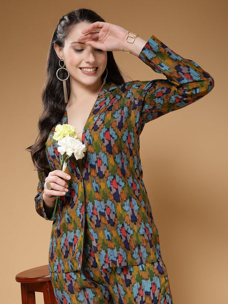 Indibelle Rayon Green Abstract Print Co-ord Set