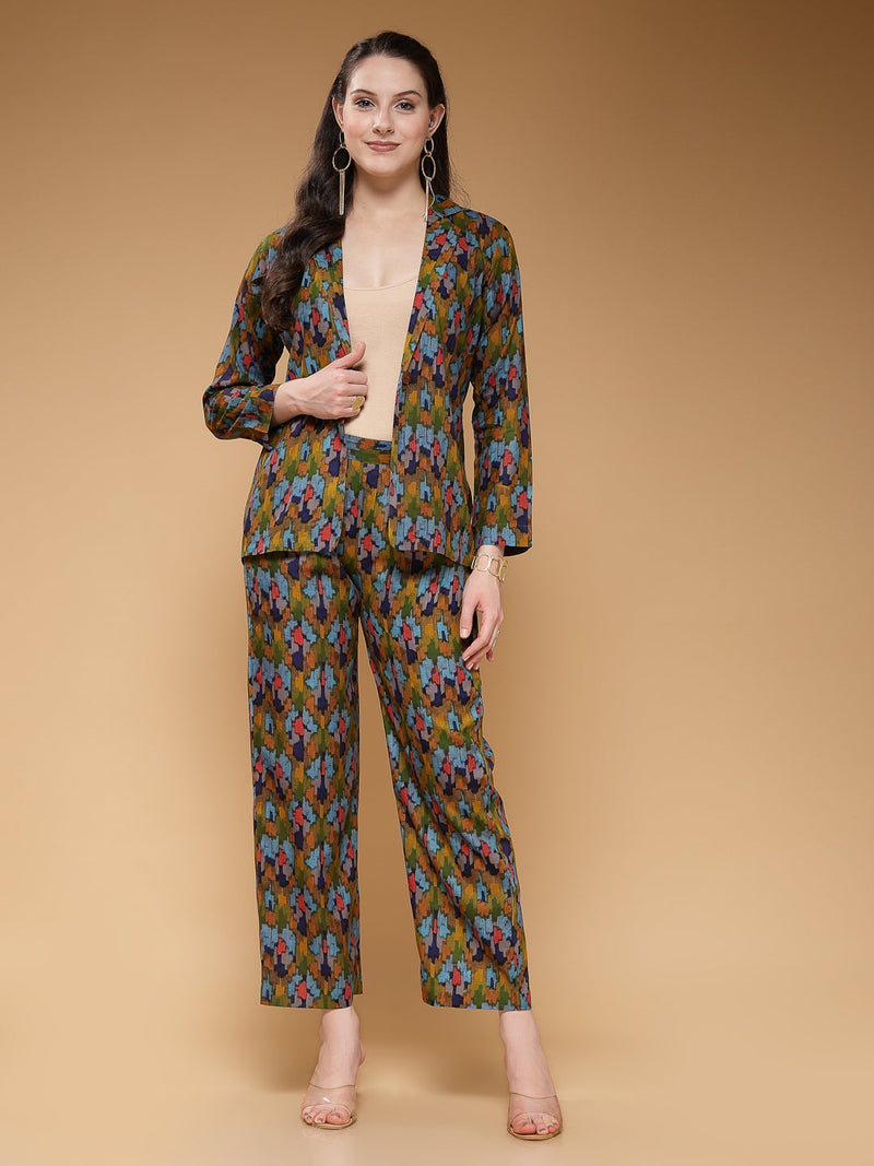 Indibelle Rayon Green Abstract Print Co-ord Set