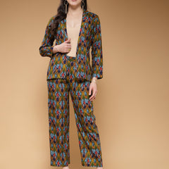 Indibelle Rayon Green Abstract Print Co-ord Set