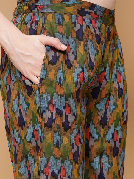 Indibelle Rayon Green Abstract Print Co-ord Set