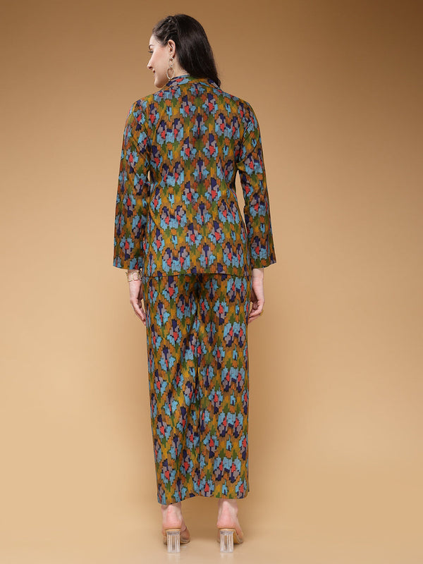 Indibelle Rayon Green Abstract Print Co-ord Set