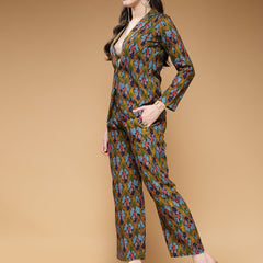 Indibelle Rayon Green Abstract Print Co-ord Set