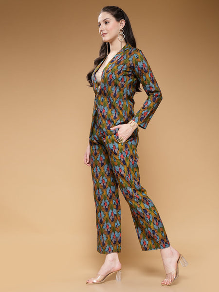 Indibelle Rayon Green Abstract Print Co-ord Set
