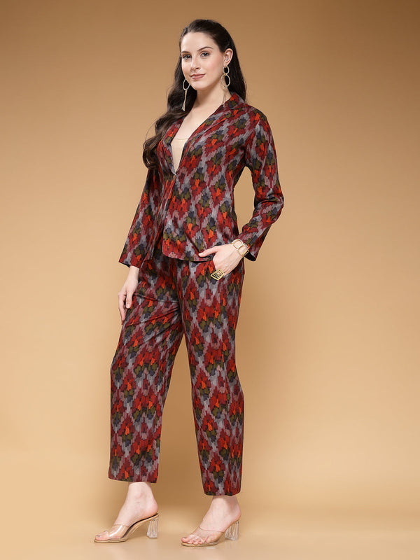 Indibelle Rayon Maroon Abstract Print Co-ord Set