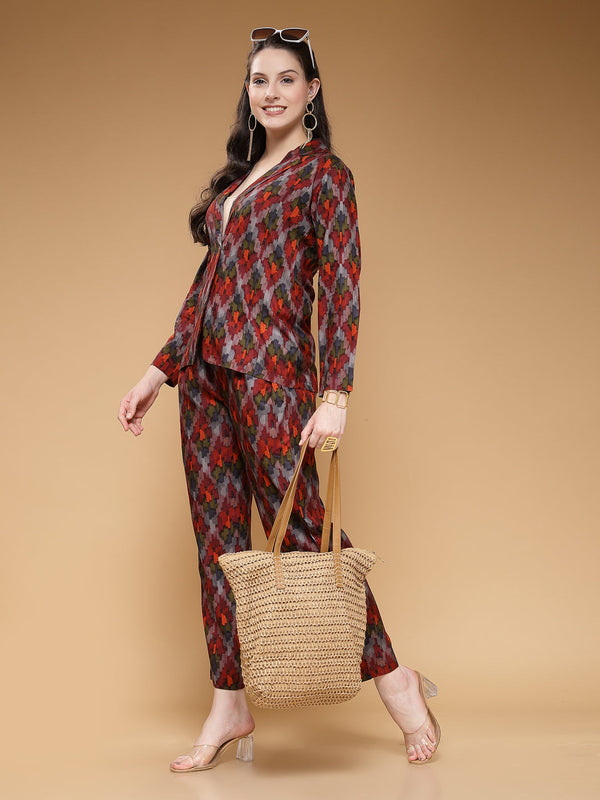 Indibelle Rayon Maroon Abstract Print Co-ord Set
