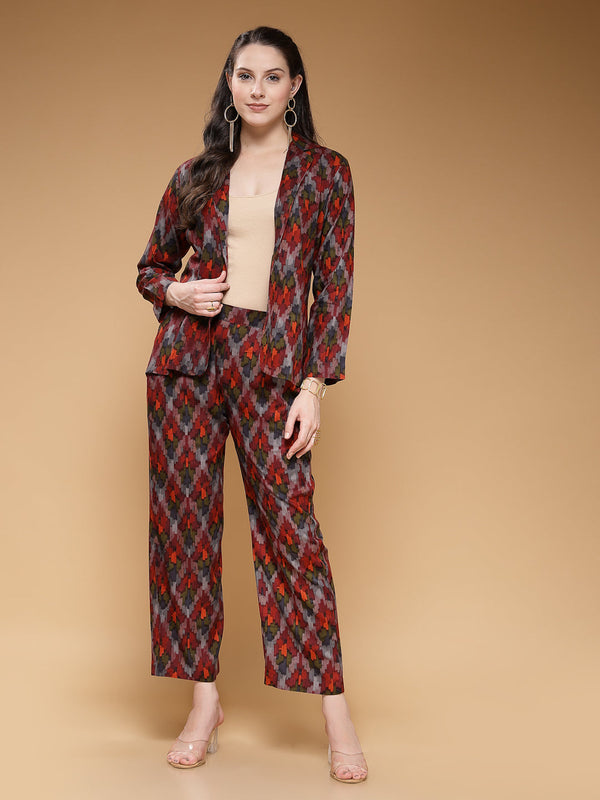 Indibelle Rayon Maroon Abstract Print Co-ord Set