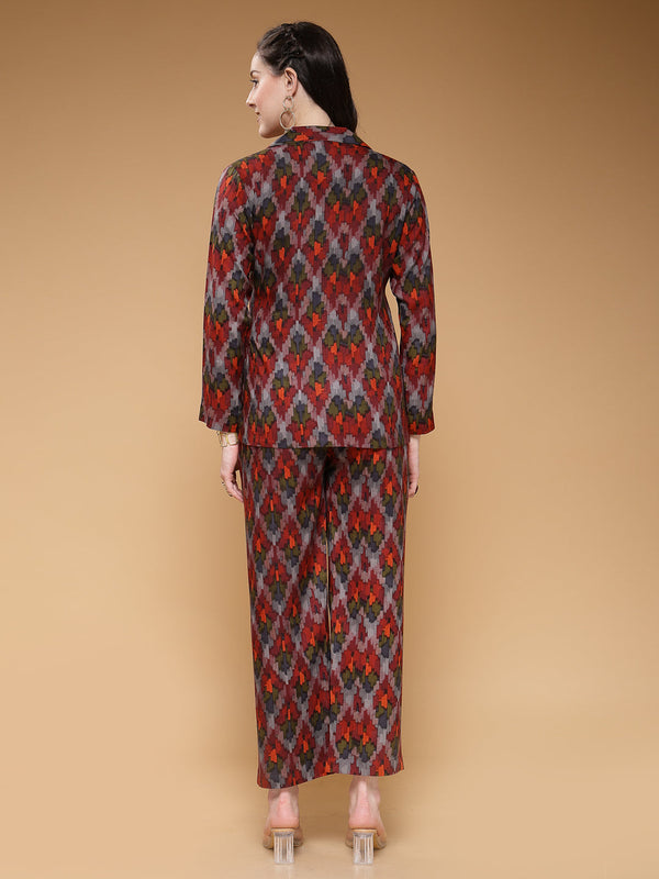 Indibelle Rayon Maroon Abstract Print Co-ord Set