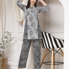 Indibelle Cotton Abstract Print A-Line Co-ord Set (Black)