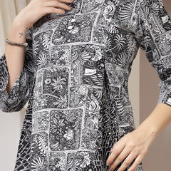 Indibelle Cotton Abstract Print A-Line Co-ord Set (Black)