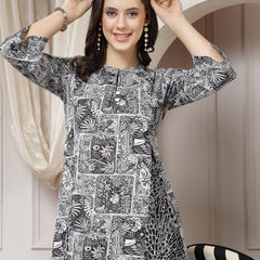Indibelle Cotton Abstract Print A-Line Co-ord Set (Black)
