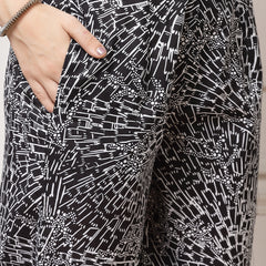 Indibelle Cotton Abstract Print A-Line Co-ord Set (Black)
