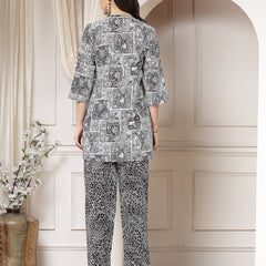 Indibelle Cotton Abstract Print A-Line Co-ord Set (Black)