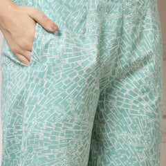 Indibelle Cotton Abstract Print A-Line Co-ord Set (Sea Green)