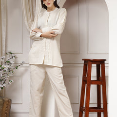 Indibelle Cotton Natural Flex Solid Co-ord Set (Off White)