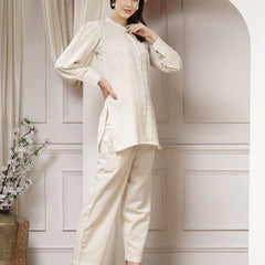Indibelle Cotton Natural Flex Solid Co-ord Set (Off White)