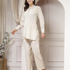 Indibelle Cotton Natural Flex Solid Co-ord Set (Off White)