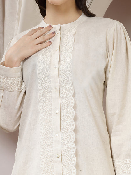 Indibelle Cotton Natural Flex Solid Co-ord Set (Off White)