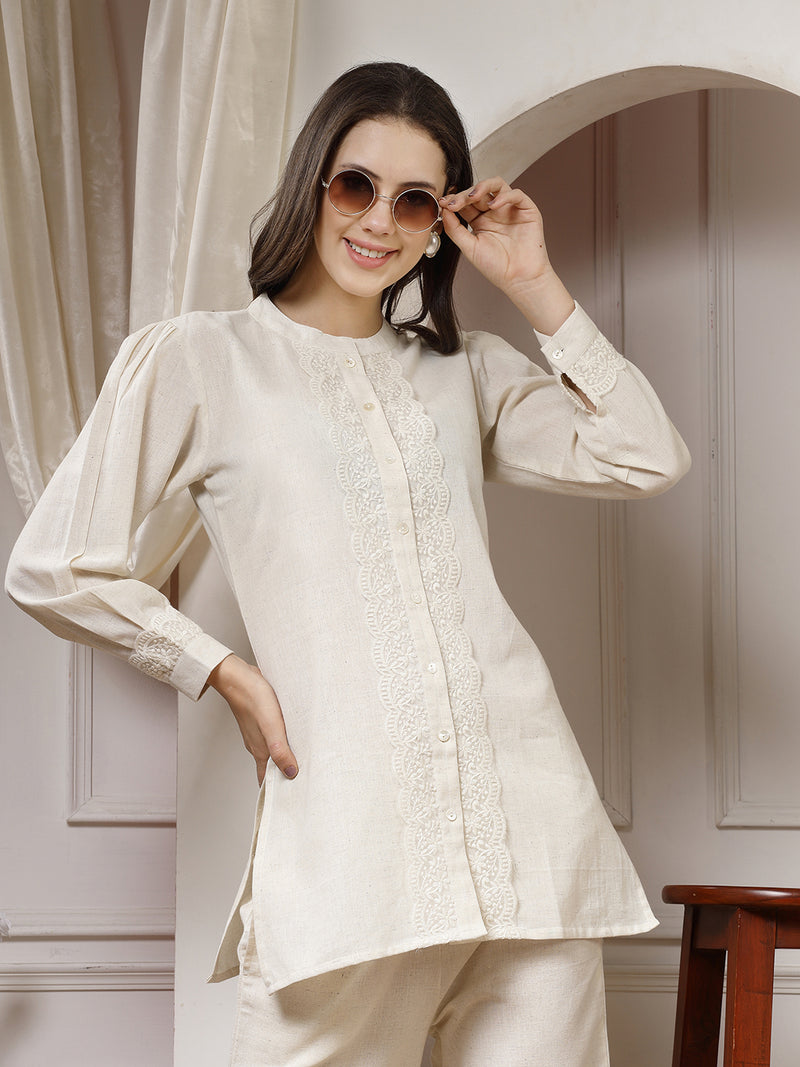 Indibelle Cotton Natural Flex Solid Co-ord Set (Off White)