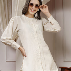 Indibelle Cotton Natural Flex Solid Co-ord Set (Off White)
