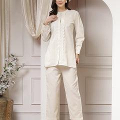 Indibelle Cotton Natural Flex Solid Co-ord Set (Off White)