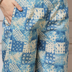 Indibelle Cotton Lace Abstract Print Co-ord Set (Blue)