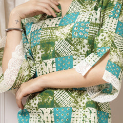 Indibelle Cotton Lace Abstract Print Co-ord Set (Green)