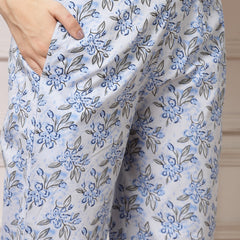 Indibelle Cotton Floral Print A-Line Co-ord Set (Blue)