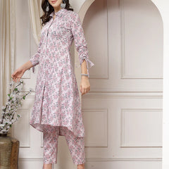 Indibelle Cotton Flex Solid Lace Co-ord Set